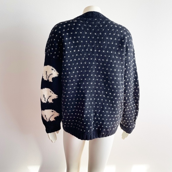 Nomadic Traders Black White Bear Wool Button Down Sweater Made in Peru Medium - Picture 6 of 9